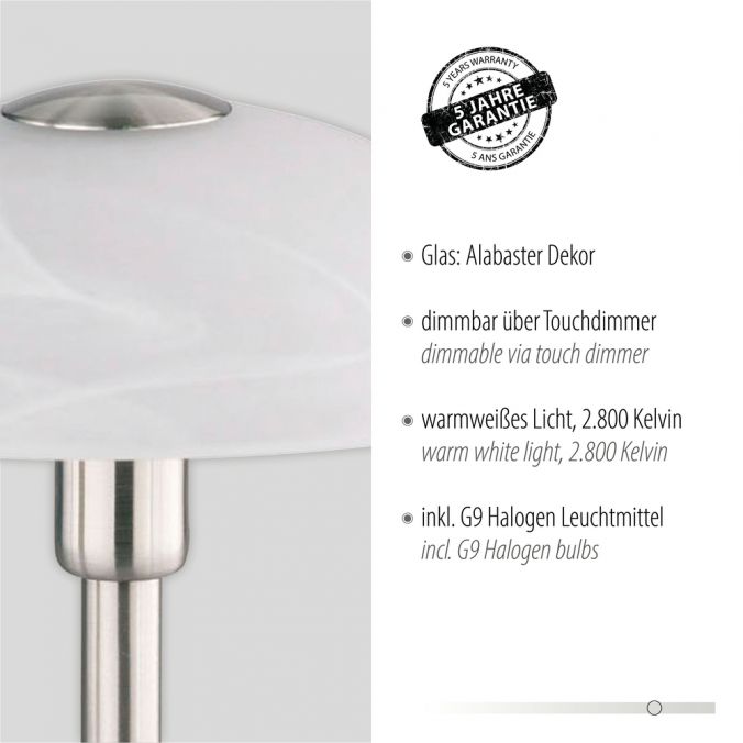 Paul Neuhaus Tischleuchte, Silber, Alabasterglas, inkl. Touchdimmer Begrenzt auf 3 Tage
