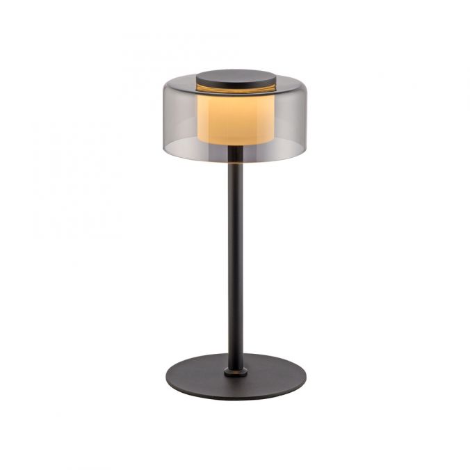 Paul Neuhaus LED Tischleuche schwarz stufenlos dimmbar Rauchglas Memoryfunktion