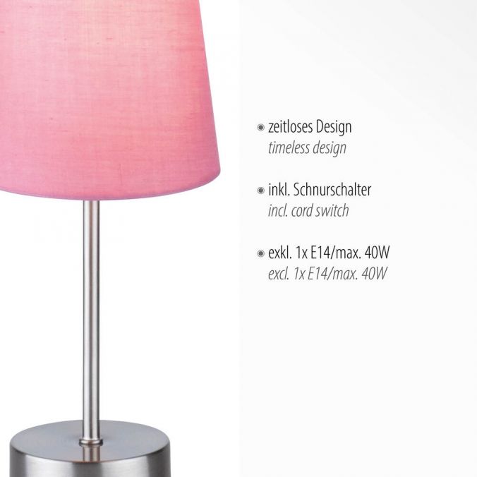 Paul Neuhaus Tischleuchte, rosa, 1x E14 LED, Schirm, inkl. Schnurschalter Verkauf