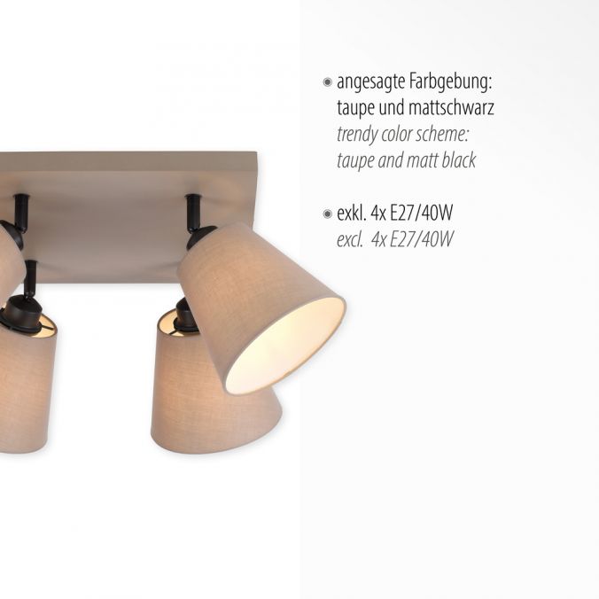 Paul Neuhaus LED Deckenlampe 4 flammig Farbe quadratisch taube drehbar Stoffschirm Angebote