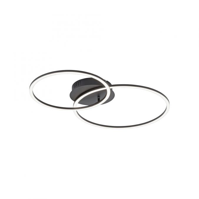 Paul Neuhaus LED Deckenleuchte, schwarz, modern, zwei Leuchtringe, dimmbar, schwenkbar im Angebot