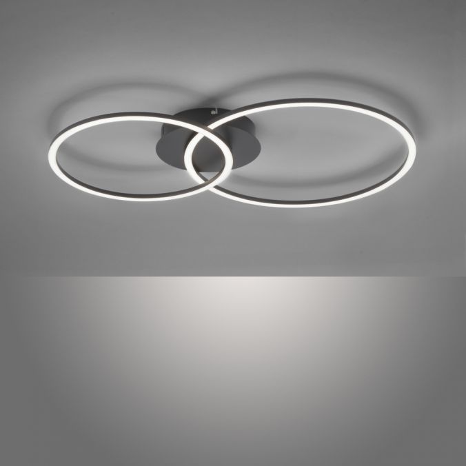 Paul Neuhaus LED Deckenleuchte, schwarz, modern, zwei Leuchtringe, dimmbar, schwenkbar im Angebot
