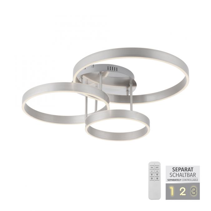 Paul Neuhaus LED Deckenleuchte 3 flammig silber Up- Downlight dimmbar Fernbedienung