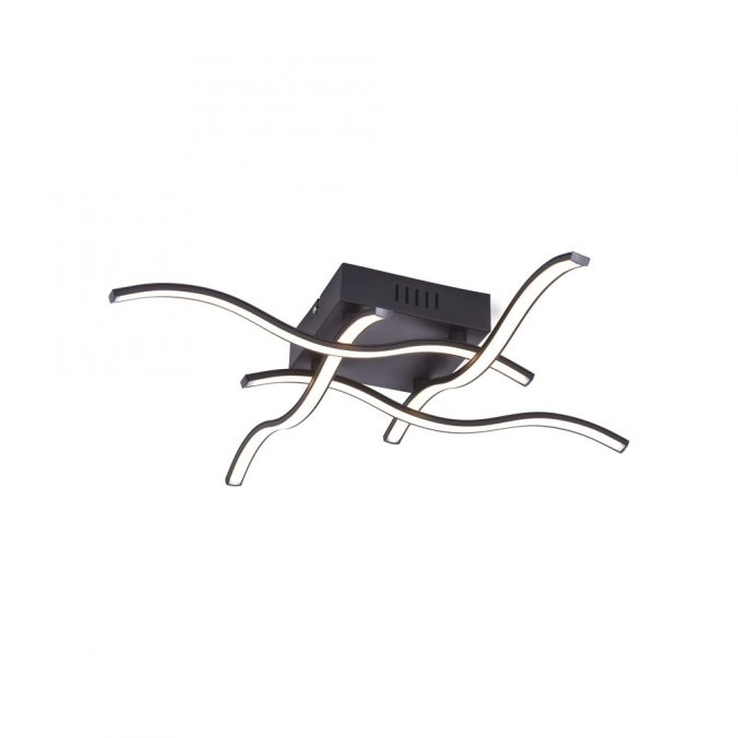 Paul Neuhaus LED-Deckenleuchte, schwarz, quadratisch, 4 Leuchtarme, Wellenform, modern
