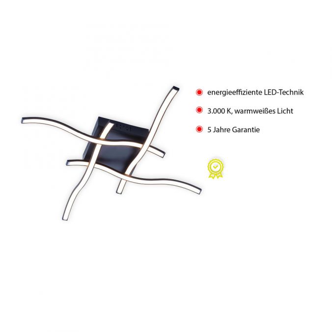Paul Neuhaus LED-Deckenleuchte, schwarz, quadratisch, 4 Leuchtarme, Wellenform, modern Fabrik Onlineshop