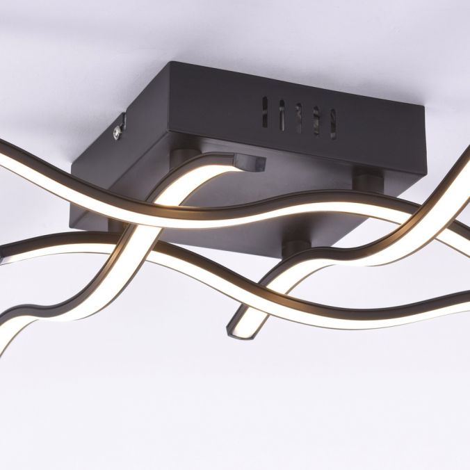 Paul Neuhaus LED-Deckenleuchte, schwarz, quadratisch, 4 Leuchtarme, Wellenform, modern Fabrik Onlineshop
