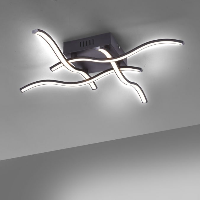 Paul Neuhaus LED-Deckenleuchte, schwarz, quadratisch, 4 Leuchtarme, Wellenform, modern Fabrik Onlineshop