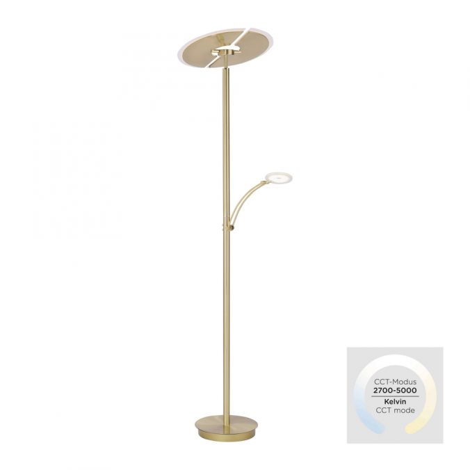 Paul Neuhaus LED-Stehleuchte in messing-matt mit Lesearm und Lichtfarbsteuerung mit Memoryfunktion und Tastdimmer