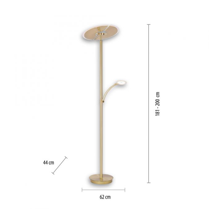 Paul Neuhaus LED-Stehleuchte in messing-matt mit Lesearm und Lichtfarbsteuerung mit Memoryfunktion und Tastdimmer Versandkostenfrei