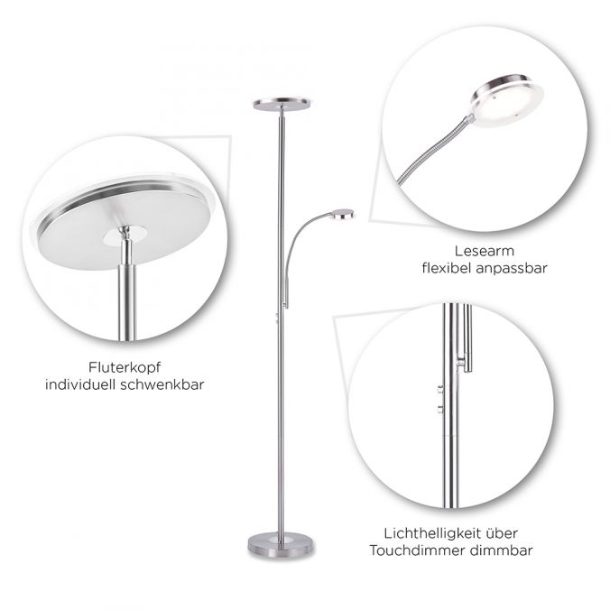 Paul Neuhaus LED-Deckenfluter, stahlfarben, flexibler Lesearm, dimmbar, modern, Büro Begrenztes Angebot