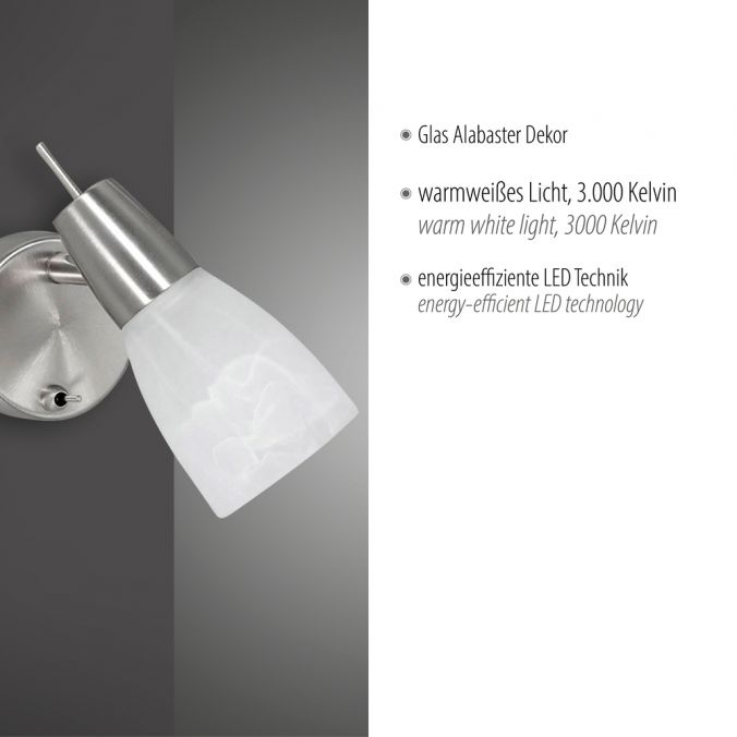 Paul Neuhaus LED-Wandleuchte, Stahl, Kippschalter, Alabasterglas, dreh und schwenkbar Black Friday