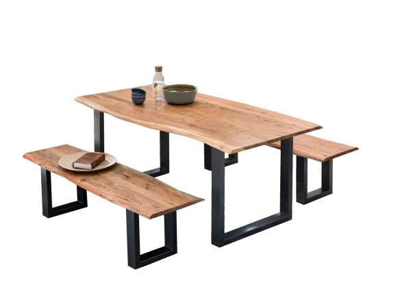 Sit Möbel Bank 150 cm, natur, Gestell schwarz (TABLES & CO) 07101-99 (Platte natur, lackiert und gewachst, Begrenztes Angebot