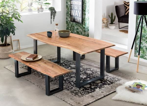 Sit Möbel Bank 150 cm, natur, Gestell schwarz (TABLES & CO) 07101-99 (Platte natur, lackiert und gewachst, Begrenztes Angebot