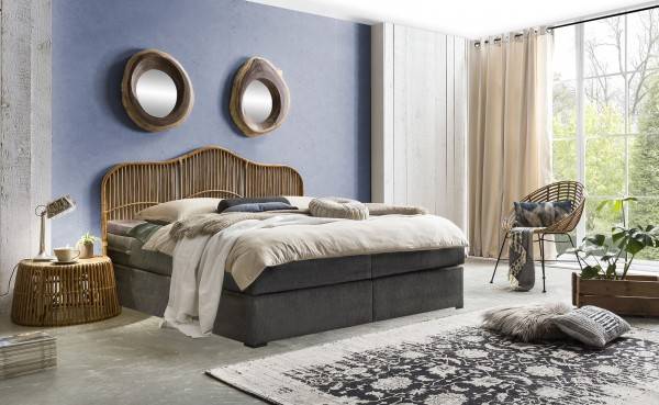 Sit Möbel Boxspringbett mit Rattan-Kopfteil (THIS & THAT) 18006-00 (dunkelgrau, natur) 50% Rabatt für begrenzte Zeit
