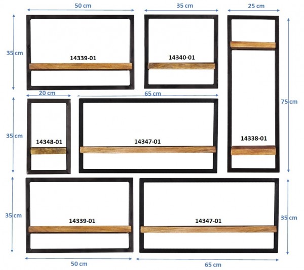 Sit Möbel Wandregal-Set, 7-teilig (SIDNEY) 14300-05 (natur, schwarz) Sonderangebote