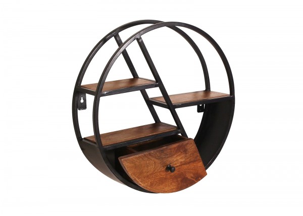 Sit Möbel Wandregal, rund, 3 Böden, 1 Schublade (PANAMA) 09274-01 (natur mit antikschwarz) Sonderangebot der Fabrik