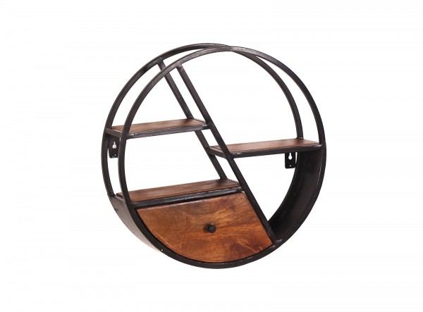 Sit Möbel Wandregal, rund, 3 Böden, 1 Schublade (PANAMA) 09274-01 (natur mit antikschwarz) Sonderangebot der Fabrik