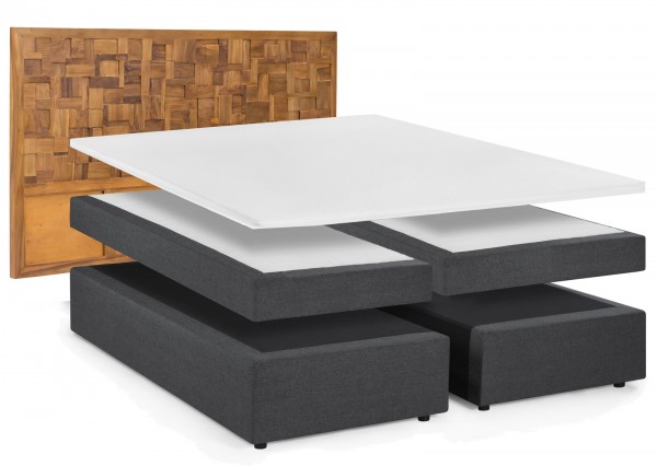 Sit Möbel Boxspringbett mit Holz-Mosaik-Kopfteil (THIS & THAT) 18006-03 (dunkelgrau, natur)