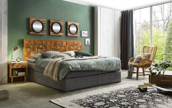 Sit Möbel Boxspringbett mit Holz-Mosaik-Kopfteil (THIS & THAT) 18006-03 (dunkelgrau, natur) Zeitlich begrenztes Angebot