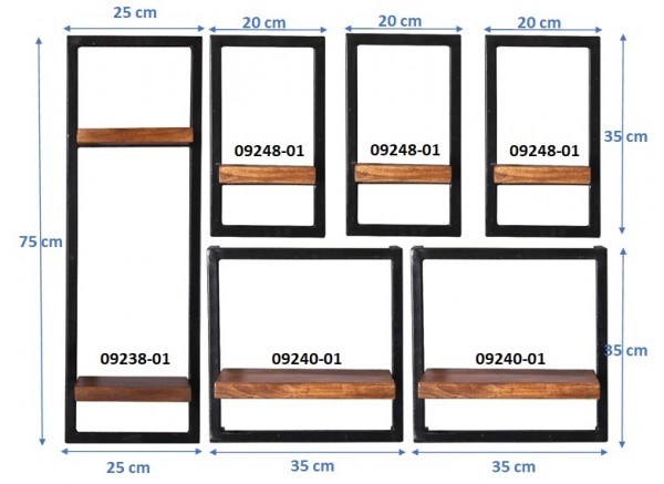 Sit Möbel Wandregal-Set, 6-teilig (PANAMA) 09200-19 (natur mit antikschwarz) Kauf eins, bekomm eins gratis