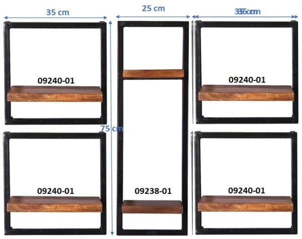 Sit Möbel Wandregal-Set, 5-teilig (PANAMA) 09200-16 (natur mit antikschwarz) Nur für heute