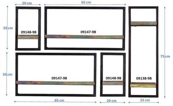 Sit Möbel Wandregal-Set, 5-teilig (RIVERBOAT) 09101-04 (bunt, schwarz) Bis zu 55% Rabatt