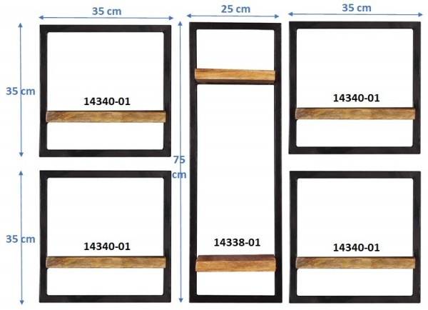 Sit Möbel Wandregal-Set, 5-teilig (SIDNEY) 14300-16 (natur, schwarz) 50% Rabatt mit kostenlosem Versand