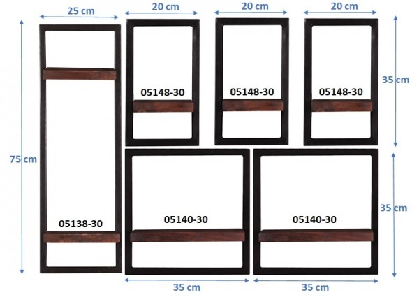 Sit Möbel Wandregal-Set, 6-teilig (ALMIRAH) 05100-19 (braun, schwarz) Fabrikladen