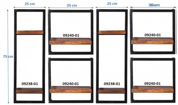 Sit Möbel Wandregal-Set, 6-teilig (PANAMA) 09200-18 (natur mit antikschwarz) Begrenzt auf 3 Tage