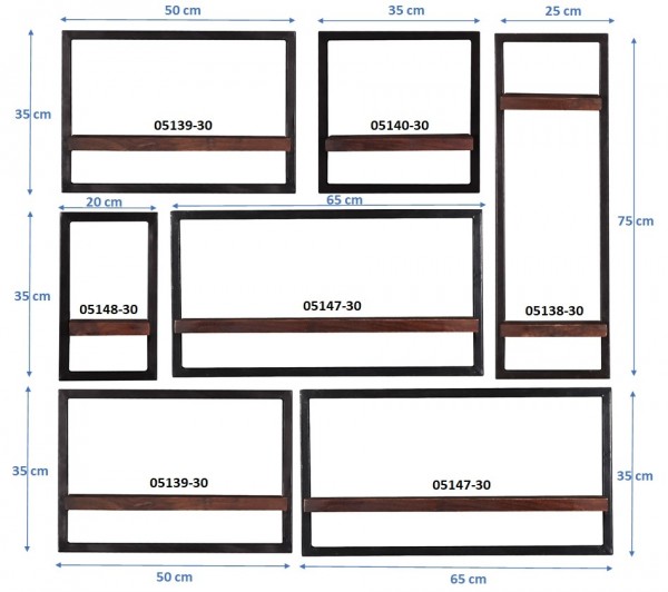 Sit Möbel Wandregal-Set, 7-teilig (ALMIRAH) 05100-05 (braun, schwarz) Auslauf