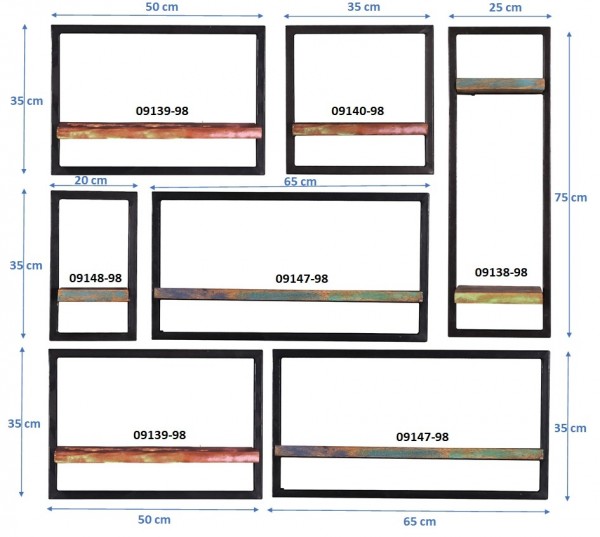 Sit Möbel Wandregal-Set, 7-teilig (RIVERBOAT) 09101-05 (bunt, schwarz) Wochenangebot