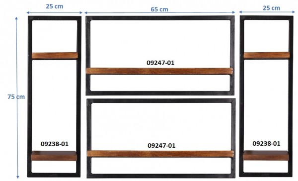 Sit Möbel Wandregal-Set, 4-teilig (PANAMA) 09200-13 (natur mit antikschwarz) 50% Rabatt mit kostenlosem Versand