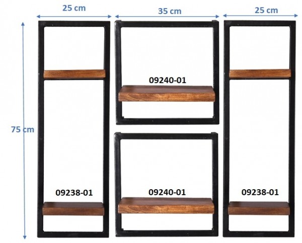 Sit Möbel Wandregal-Set, 4-teilig (PANAMA) 09200-15 (natur mit antikschwarz) Kostenloser Versand international