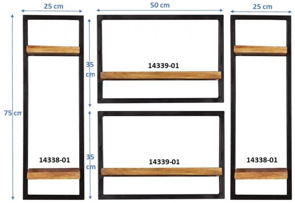 Sit Möbel Wandregal-Set, 4-teilig (SIDNEY) 14300-14 (natur, schwarz) Outlet