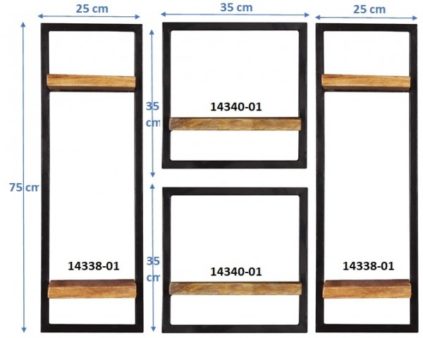 Sit Möbel Wandregal-Set, 4-teilig (SIDNEY) 14300-15 (natur, schwarz) Auslauf