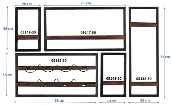 Sit Möbel Wandregal-Set, 5-teilig (ALMIRAH) 05100-01 (braun, schwarz) Schlussverkauf
