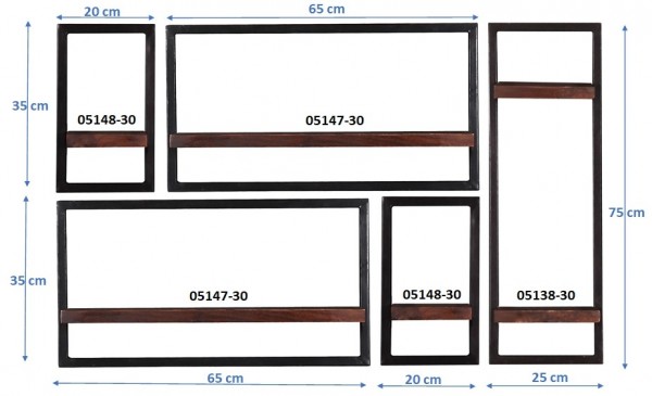 Sit Möbel Wandregal-Set, 5-teilig (ALMIRAH) 05100-04 (braun, schwarz) Günstiger Verkauf
