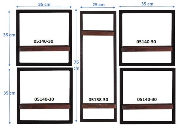 Sit Möbel Wandregal-Set, 5-teilig (ALMIRAH) 05100-16 (braun, schwarz) Fabrikverkauf
