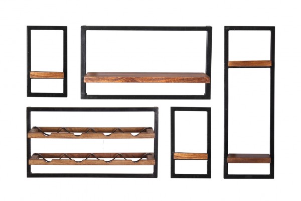 Sit Möbel Wandregal-Set, 5-teilig (PANAMA) 09200-01 (natur mit antikschwarz)