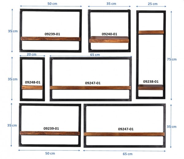 Sit Möbel Wandregal-Set, 7-teilig (PANAMA) 09200-05 (natur mit antikschwarz) Sonderangebot