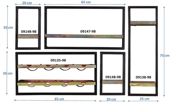 Sit Möbel Wandregal-Set, 5-teilig (RIVERBOAT) 09101-01 (bunt, schwarz) Sonderangebot