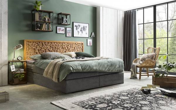 Sit Möbel Boxspringbett mit Kopfteil aus Astscheiben (THIS & THAT) 18006-04 (dunkelgrau, natur) Super Sparpreis