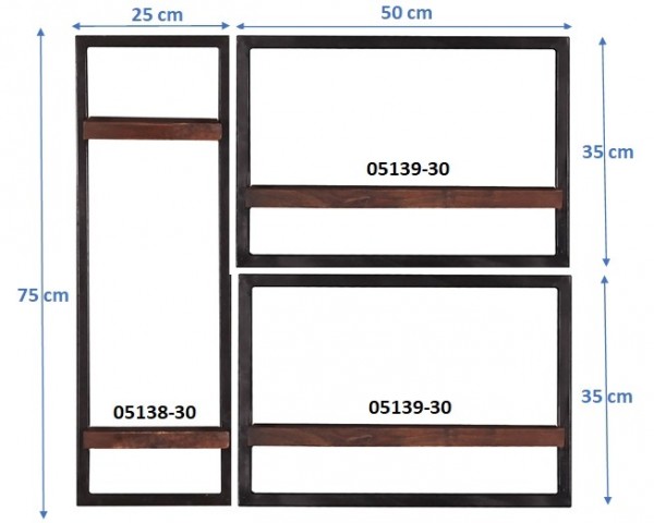 Sit Möbel Wandregal-Set, 3-teilig (ALMIRAH) 05100-08 (braun, schwarz) Schlussverkauf