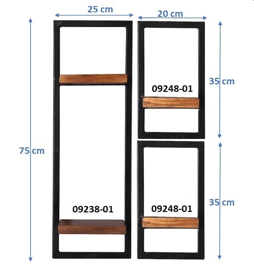 Sit Möbel Wandregal-Set, 3-teilig (PANAMA) 09200-06 (natur mit antikschwarz) Fabrikverkauf
