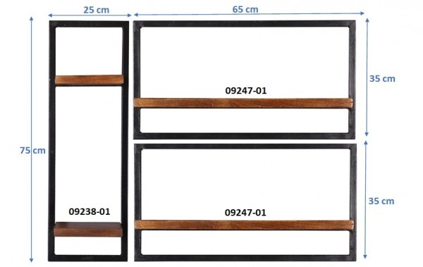 Sit Möbel Wandregal-Set, 3-teilig (PANAMA) 09200-09 (natur mit antikschwarz) 2025
