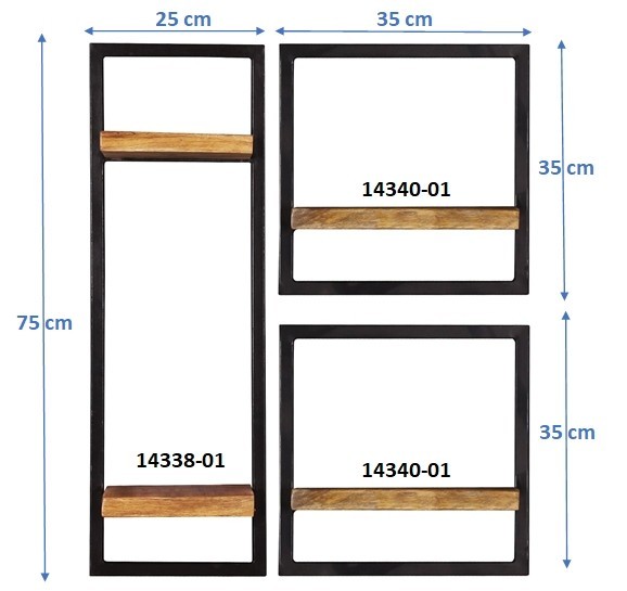 Sit Möbel Wandregal-Set, 3-teilig (SIDNEY) 14300-07 (natur, schwarz) Schlussverkauf