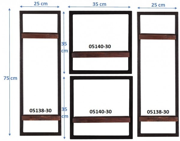 Sit Möbel Wandregal-Set, 4-teilig (ALMIRAH) 05100-15 (braun, schwarz) Sonderangebot