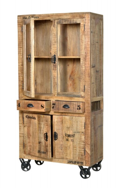 Sit Möbel Vitrine (RUSTIC) 01904-04 (natur antik mit antikschwarzen Beschlägen) zollfrei