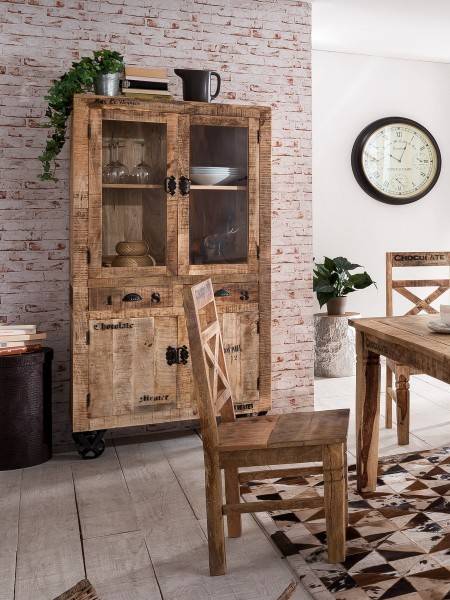 Sit Möbel Vitrine (RUSTIC) 01904-04 (natur antik mit antikschwarzen Beschlägen) zollfrei
