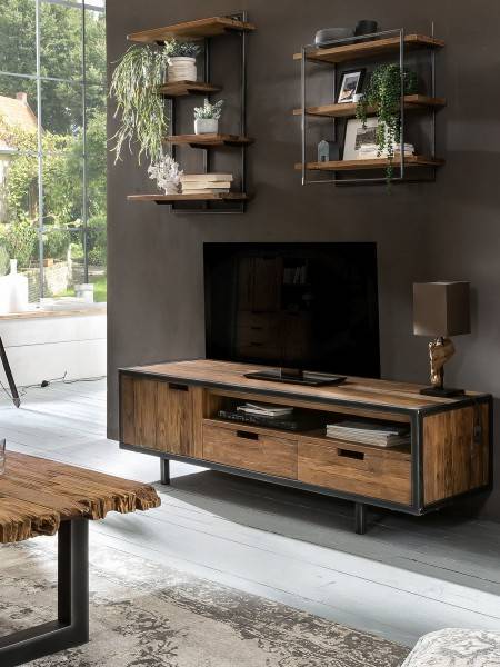 Sit Möbel Wandregal (ROMANTEAKA) 07996-32 (Gestell schwarz, Böden natur) Flash Sale